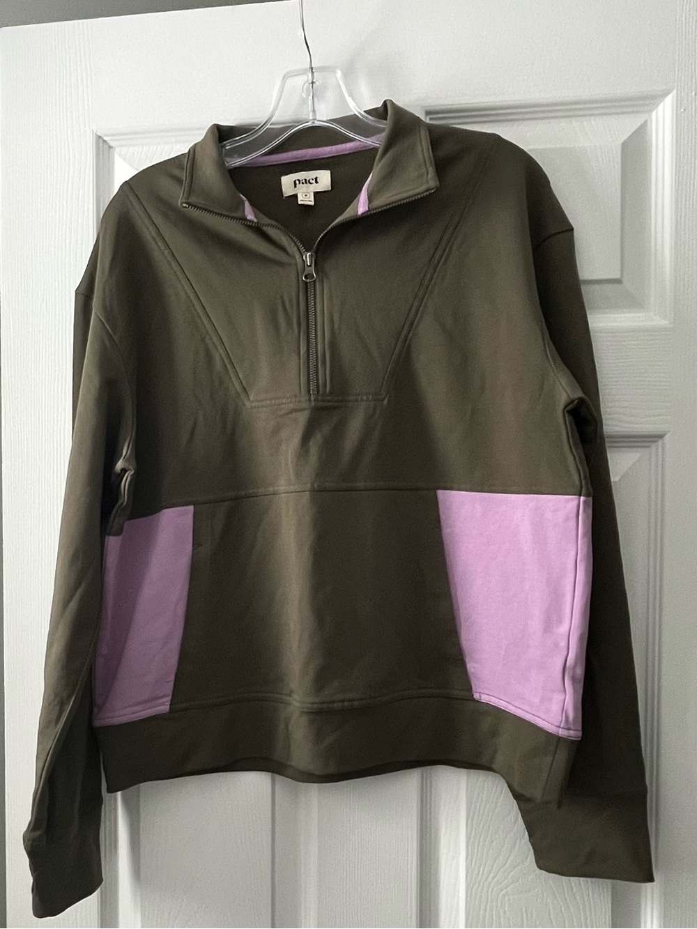 Pact Olive Green & Lavender Half-Zip Sweatshirt